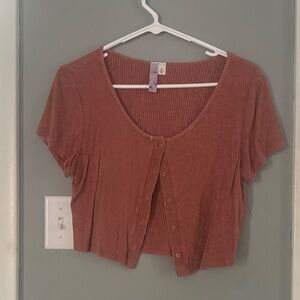 Alya Ribbed Button-Front Crop Top - Terracotta